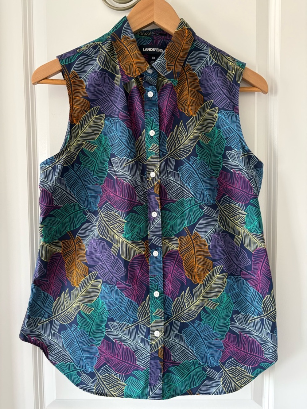 Lands End Supima Cotton No Iron Tropical Leaf Shirt Size 10